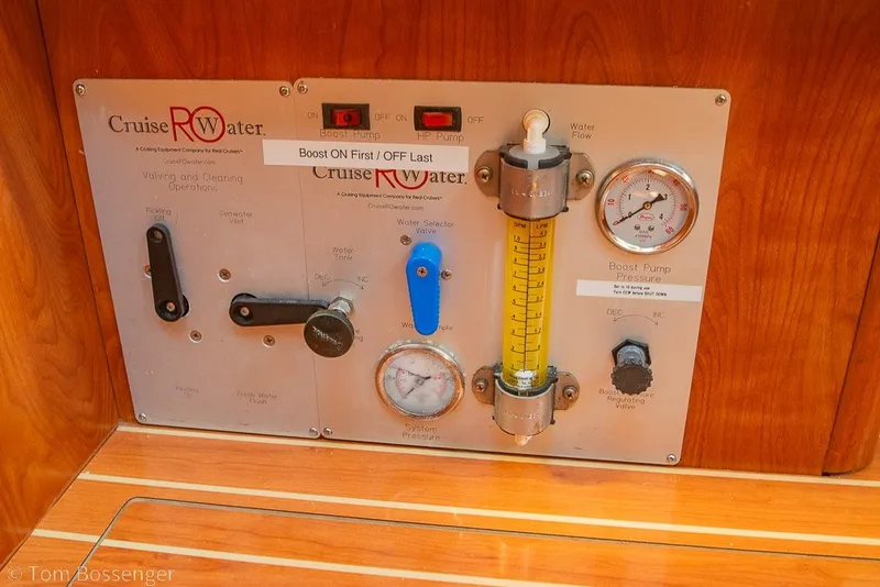 Slide: The Image of Control panel of a 2009 Hunter 50 Center Cockpit boat's water system. - 25