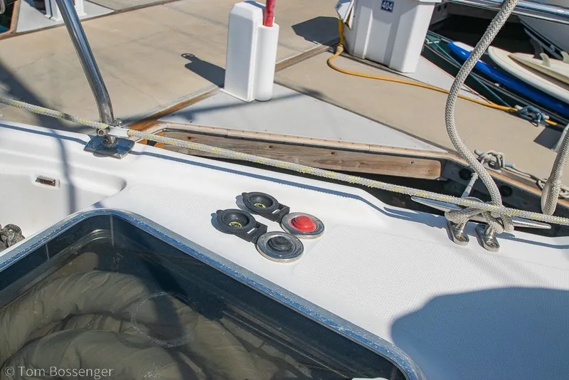 Slide: The Image of Deck of 2009 Hunter 50 Center Cockpit sailboat with winches and ropes. - 80