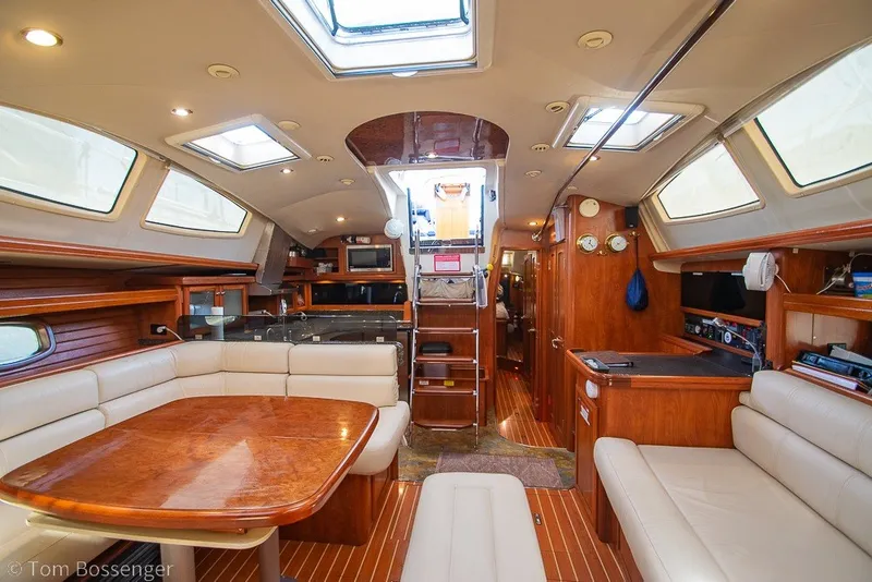 Slide: The Image of Luxurious interior of 2009 Hunter 50 Center Cockpit yacht with elegant wood finishes. - 22