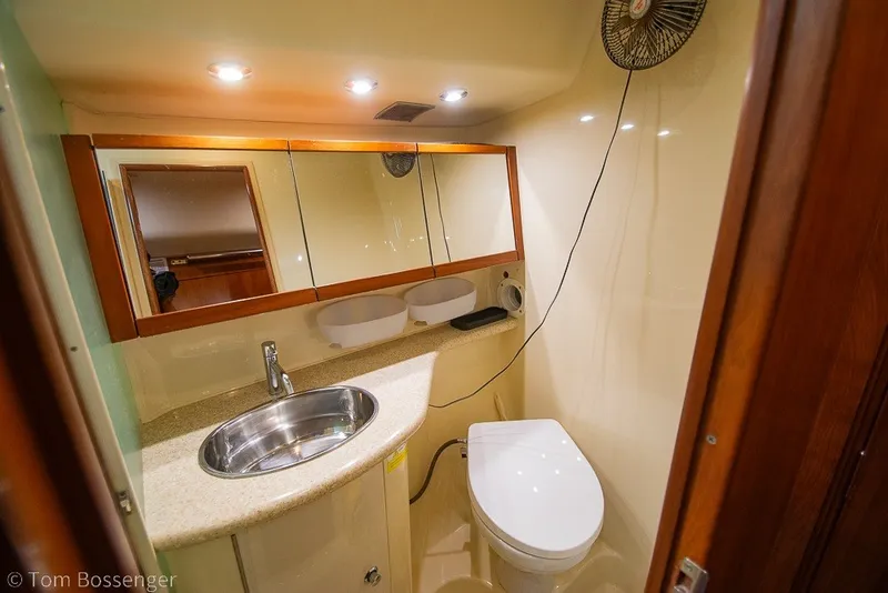 Slide: The Image of Luxurious bathroom in 2009 Hunter 50 Center Cockpit yacht with modern fixtures and lighting. - 41