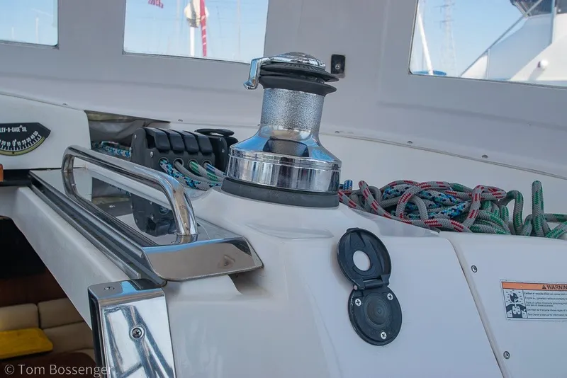 Slide: The Image of Cockpit of 2009 Hunter 50 Center Cockpit sailboat with winch and ropes. - 61