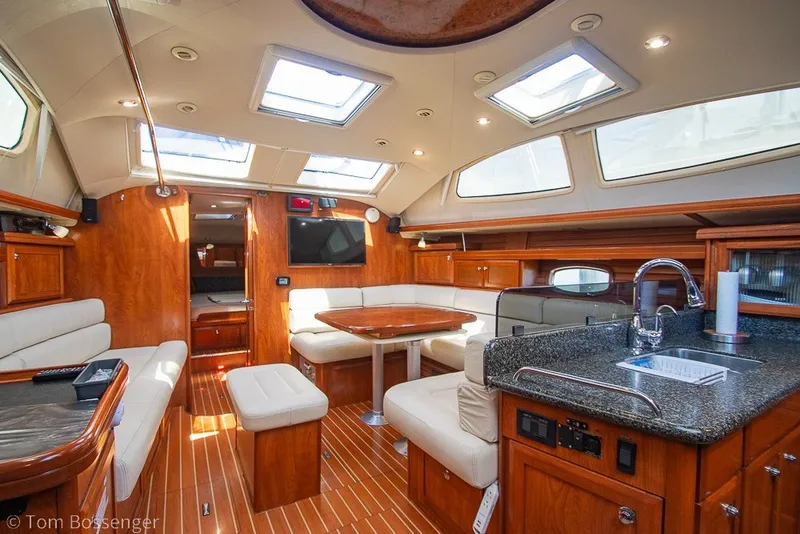 Slide: The Image of Luxurious interior of 2009 Hunter 50 Center Cockpit yacht with elegant wood finish. - 9
