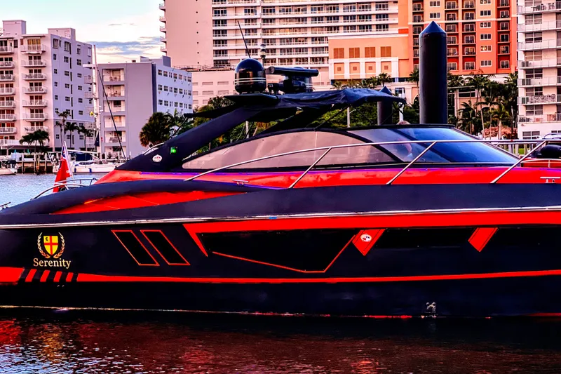 Slide: The Image of Luxury Sunseeker Camargue 50 yacht docked in urban marina, 2000 model. - 15