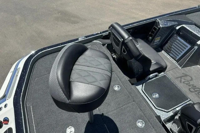 Slide: The Image of 2026 Ranger Z521R boat interior with sleek black seating and modern design. - 17