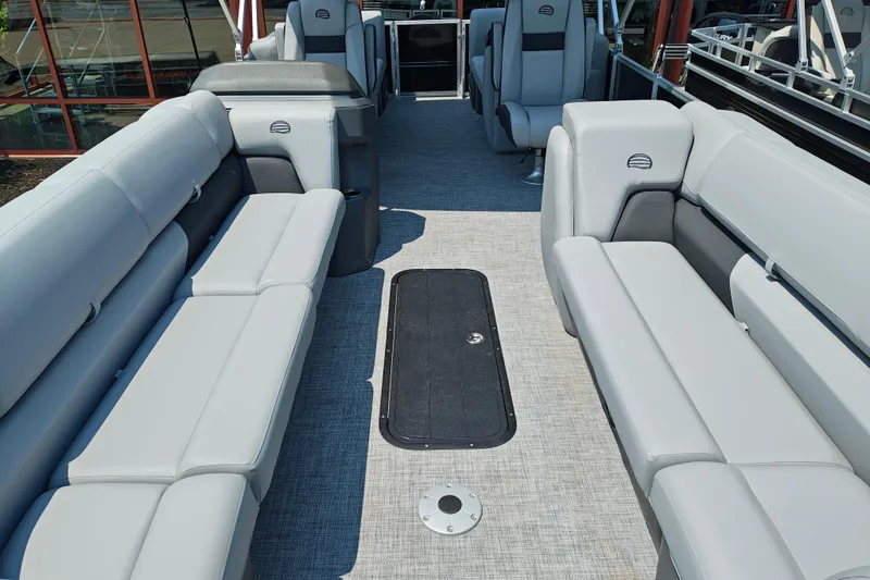 Slide: The Image of 2026 Sun Tracker Party Barge 24 XP3 interior with spacious seating and modern design. - 7