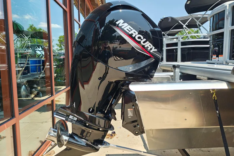 Slide: The Image of Mercury outboard motor on 2026 Sun Tracker Party Barge 24 XP3 pontoon boat. - 3