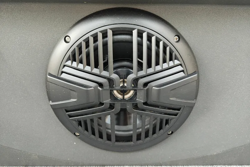 Slide: The Image of Close-up of a speaker on a 2026 Sun Tracker Party Barge 24 XP3. - 28