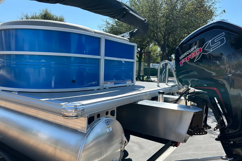 Slide: The Image of 2026 Sun Tracker Party Barge 20 DLX pontoon boat with Mercury Pro XS engine. - 22