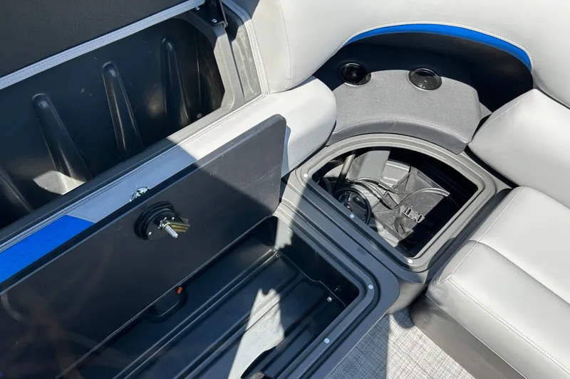 Slide: The Image of Interior storage compartments of 2026 Sun Tracker Party Barge 20 DLX pontoon boat. - 13