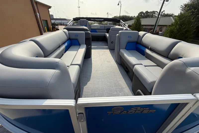 Slide: The Image of 2026 Sun Tracker Party Barge 20 DLX with spacious seating and modern design. - 13