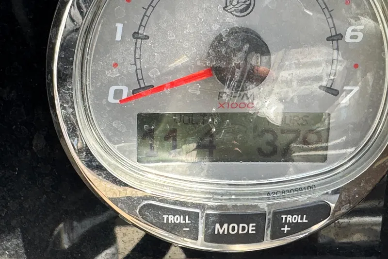 Slide: The Image of Close-up of a 2019 Formula 270 Bowrider tachometer displaying RPM and digital readout. - 59