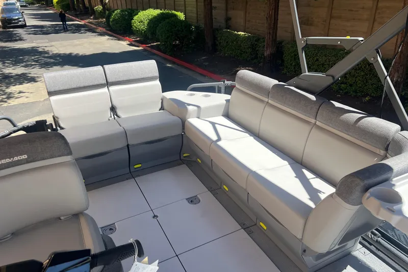 Slide: The Image of 2026 Sea-Doo Switch Cruise 21 interior with spacious seating and modern design. - 11