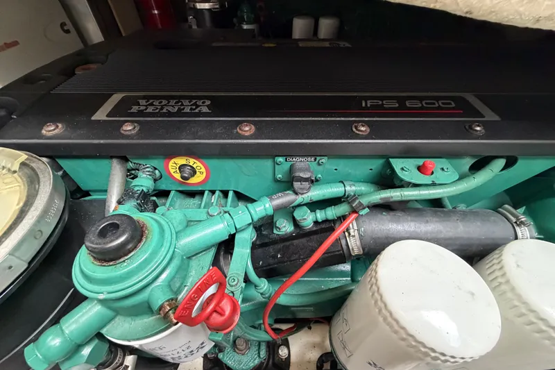 Slide: The Image of Volvo Penta IPS 600 engine in a 2012 Prestige 500S yacht, showcasing detailed components. - 93