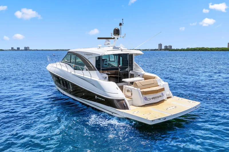 Slide: The Image of 2016 Cruisers Yachts 45 Cantius on open water, showcasing sleek design and luxury features. - 3