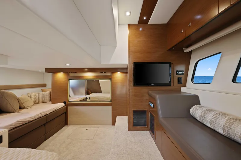 Slide: The Image of Luxurious interior of 2016 Cruisers Yachts 45 Cantius with modern furnishings and ocean view. - 51