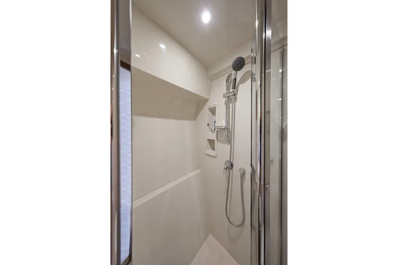 Slide: The Image of Luxurious shower in 2016 Cruisers Yachts 45 Cantius, featuring modern fixtures and sleek design. - 48