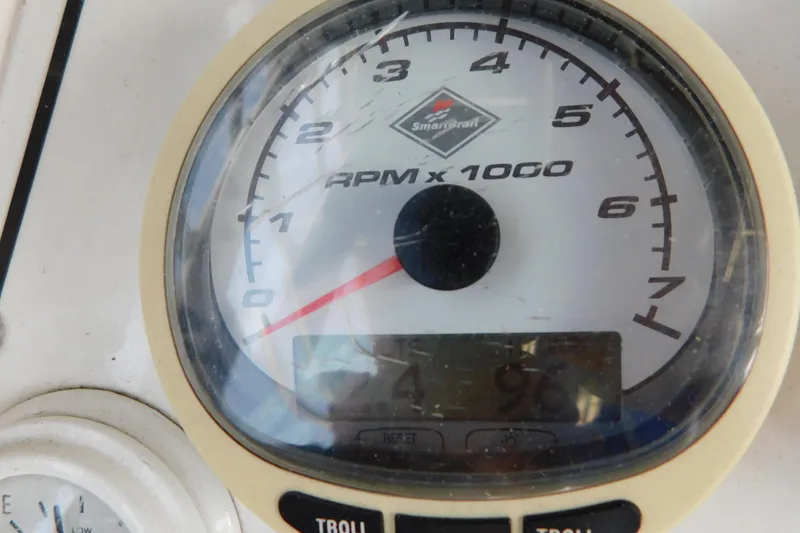 Slide: The Image of Close-up of a 2006 Fountain 38 LX tachometer displaying RPM x 1000. - 27