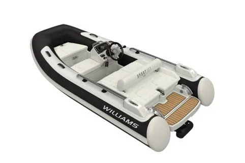 The Image of 2022 Williams Jet Tenders Sportjet 345, sleek design, black and white color, luxury seating. - 1