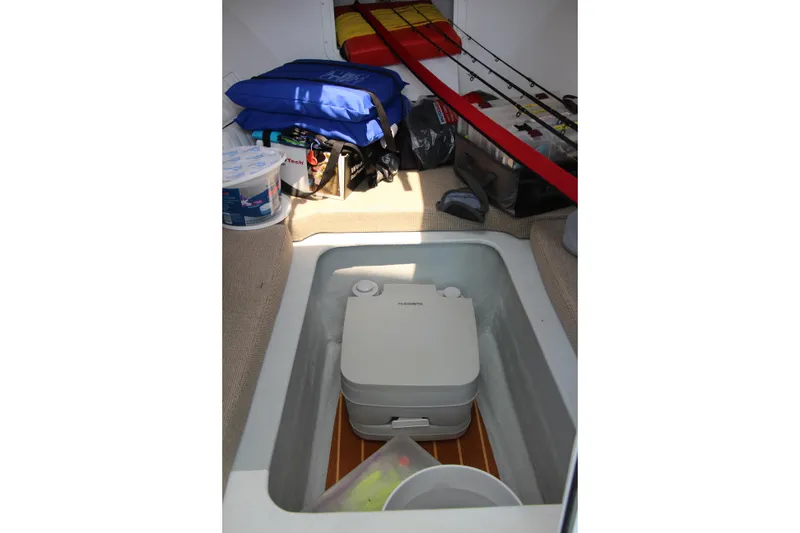 Slide: The Image of Interior of 2022 Steiger Craft 21 Miami boat with storage and fishing gear. - 40