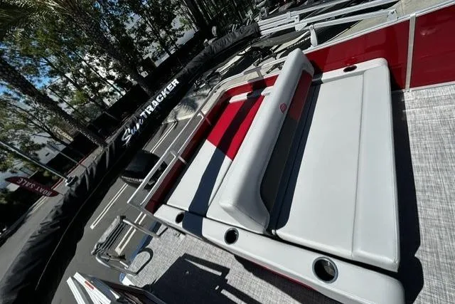 Slide: The Image of 2026 Sun Tracker Party Barge 22 RF XP3 pontoon boat with spacious seating and sleek design. - 6