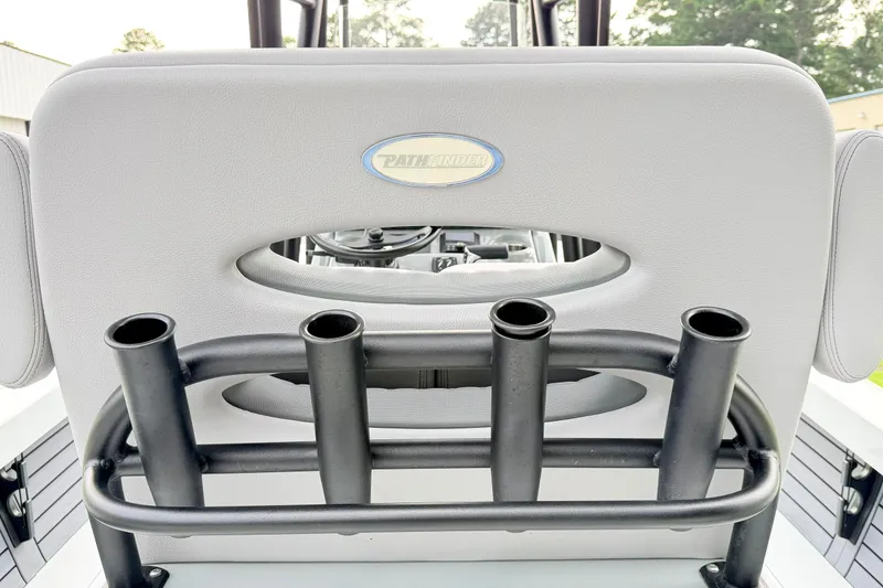 Slide: The Image of Back view of 2026 Pathfinder 2500 Hybrid boat seat with rod holders. - 13