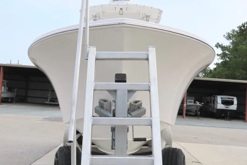 Slide: The Image of 2008 Onslow Bay 27 Offshore Edition boat on trailer, viewed from the front. - 9