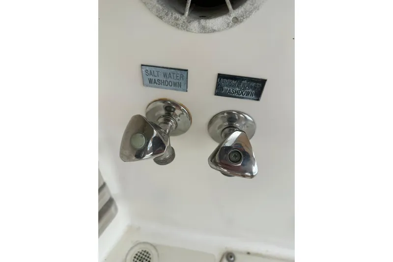 Slide: The Image of 2007 True North 38 Heritage boat washdown controls, featuring salt and freshwater options. - 36