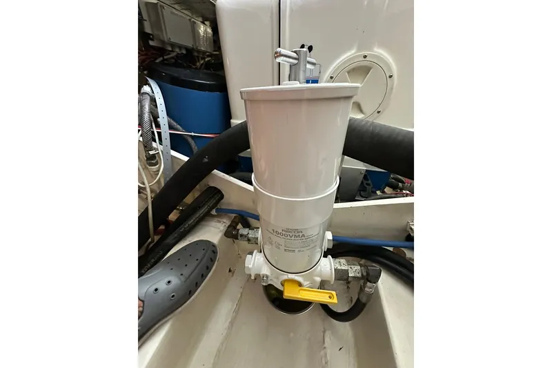 Slide: The Image of Engine compartment of 2007 True North 38 Heritage with marine filter system. - 104