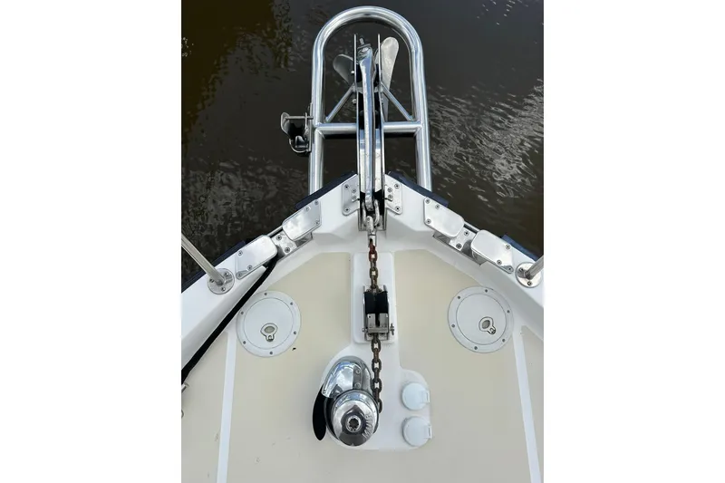 Slide: The Image of Bow view of 2007 True North 38 Heritage boat with anchor and chain. - 29