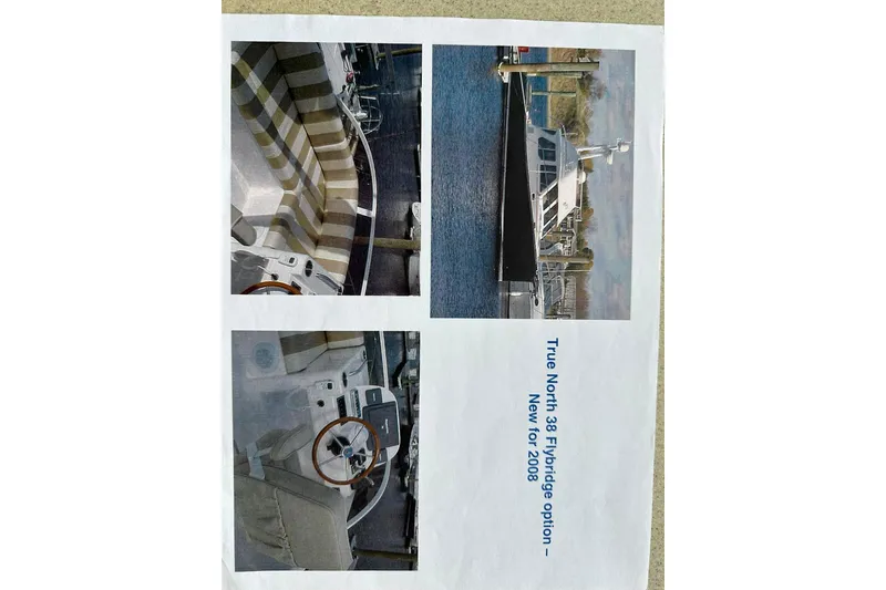 Slide: The Image of 2007 True North 38 Heritage yacht with flybridge option, featuring interior and exterior views. - 119