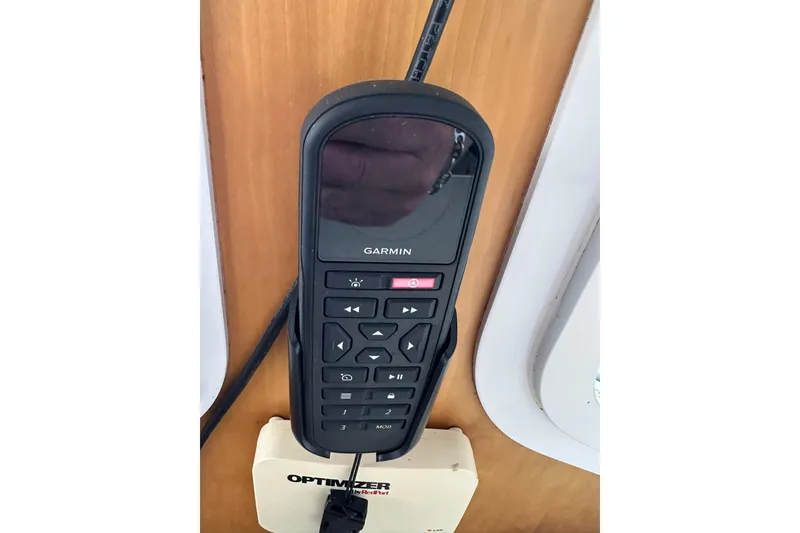 Slide: The Image of Garmin remote control on True North 38 Heritage, 2007 model boat. - 109