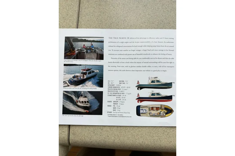 Slide: The Image of Brochure for 2007 True North 38 Heritage yacht, showcasing design, features, and specifications. - 120