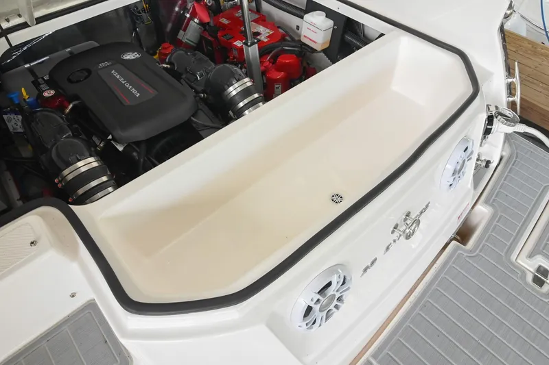 Slide: The Image of Engine compartment of 2025 Regal 28 Express boat with Volvo Penta engine. - 54