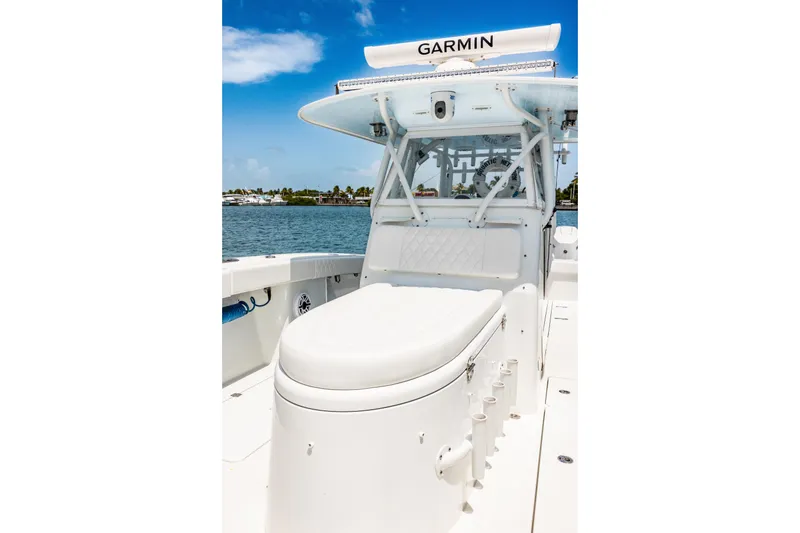 Slide: The Image of 2024 Freeman 34VH boat with Garmin equipment on open water. - 21