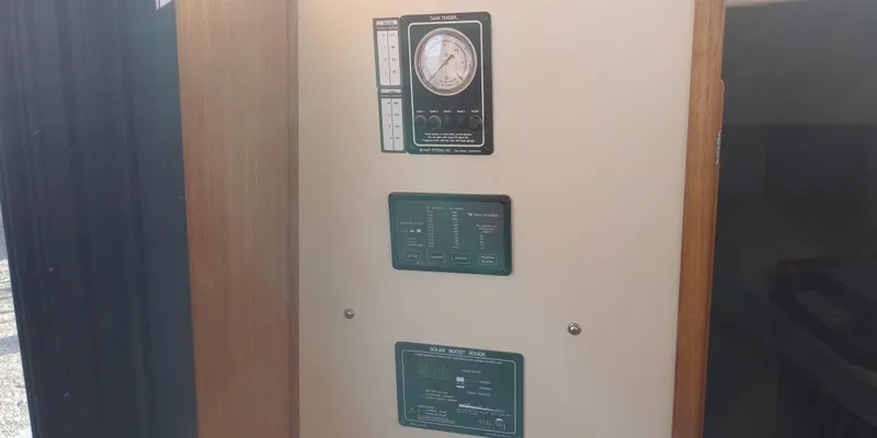Slide: The Image of A control panel with gauges and switches inside a boat. - 25