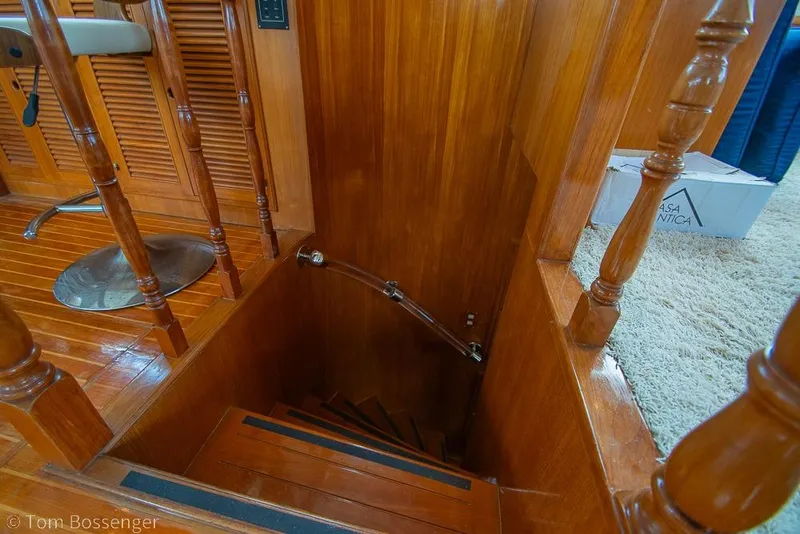 Slide: The Image of Wooden staircase on 1990 Kha Shing Flush Deck Motor Yacht interior. - 16