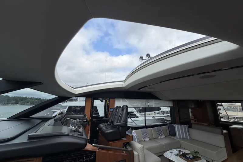 Slide: The Image of Luxurious interior of 2020 Princess S78 yacht with panoramic sunroof and elegant seating area. - 46