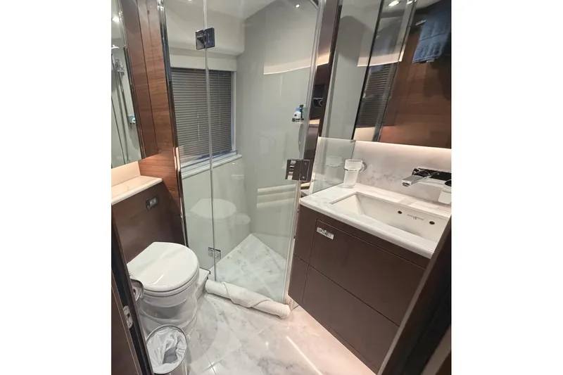Slide: The Image of Luxurious bathroom in 2020 Princess S78 yacht with modern fixtures and elegant design. - 63