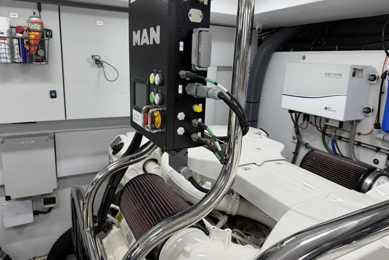 Slide: The Image of Engine room of a 2020 Princess S78 yacht featuring MAN engine components. - 93