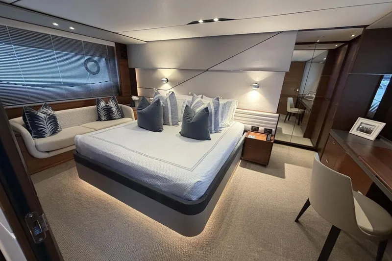 Slide: The Image of Luxurious 2020 Princess S78 yacht bedroom with modern decor and elegant furnishings. - 52