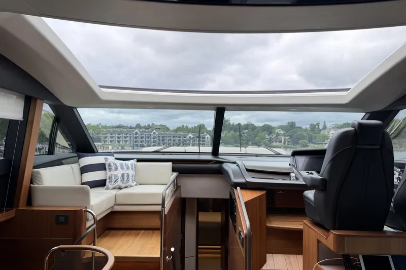 Slide: The Image of Luxurious interior of 2020 Princess S78 yacht with panoramic windows and elegant seating. - 45
