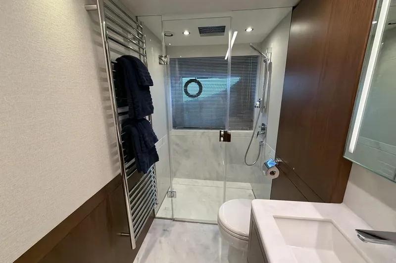 Slide: The Image of Luxurious bathroom in 2020 Princess S78 yacht with modern fixtures and elegant design. - 57
