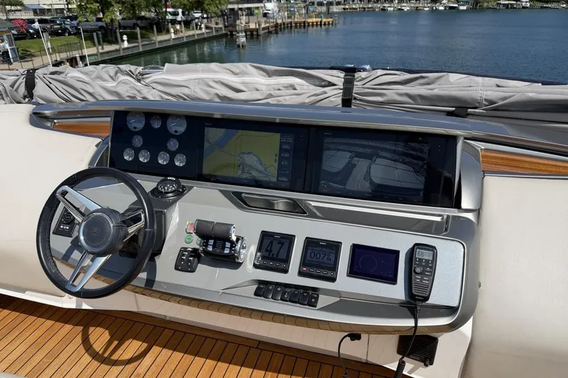 Slide: The Image of Cockpit of 2020 Princess S78 yacht with advanced navigation and control systems. - 67