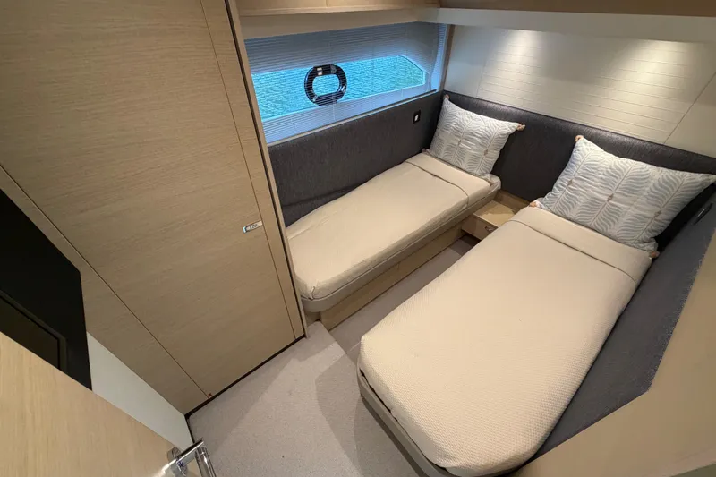 Slide: The Image of Luxurious twin cabin interior of 2018 Princess F55 yacht with modern design. - 22