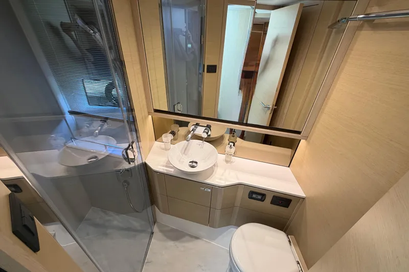 Slide: The Image of Luxurious bathroom interior of 2018 Princess F55 yacht with modern fixtures and elegant design. - 21