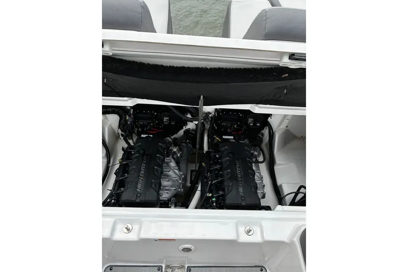 Slide: The Image of 2023 Yamaha Boats AR250 engine compartment showcasing dual high-output engines. - 16