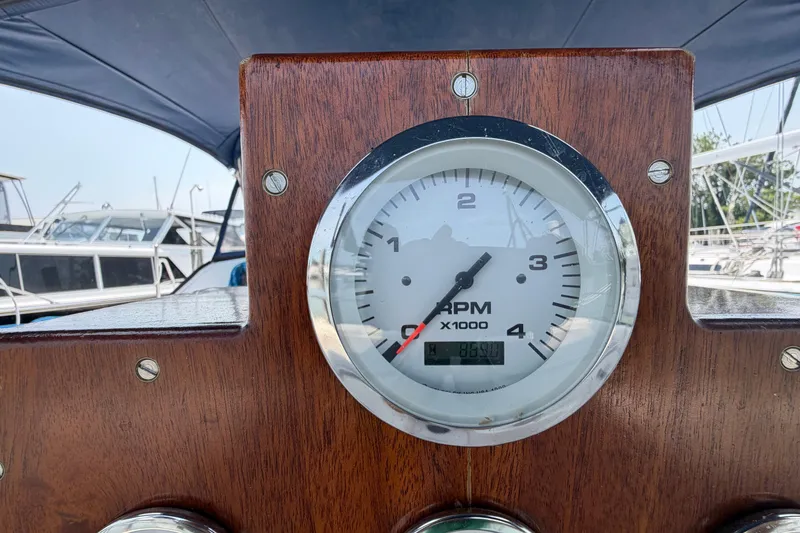 Slide: The Image of Tachometer on 1995 Catalina 400 sailboat dashboard, showing RPM gauge. - 8