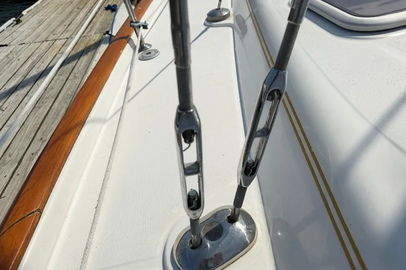Slide: The Image of Close-up of rigging on a 2006 Beneteau 423 sailboat deck. - 20