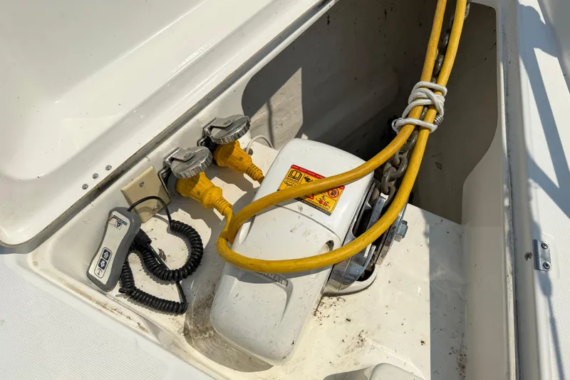 Slide: The Image of Electrical connections and cables on a 2006 Beneteau 423 yacht deck. - 23