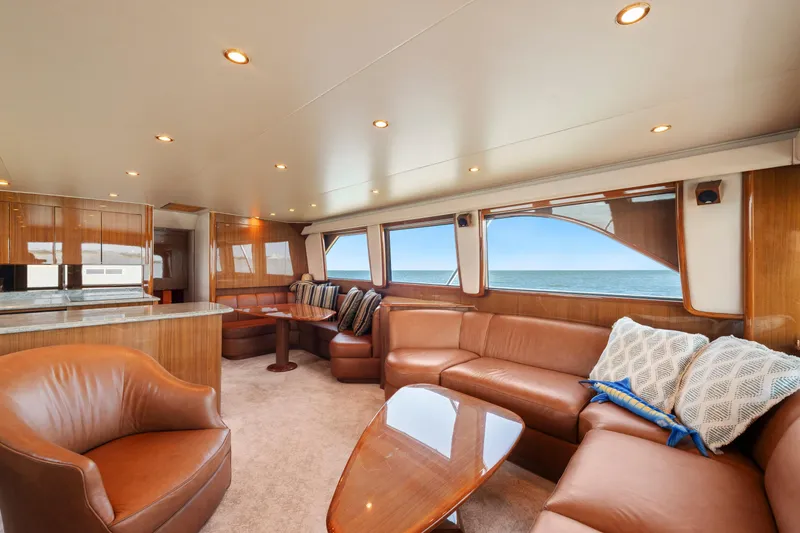 Slide: The Image of Luxurious interior of 2006 Viking 68 Convertible yacht with leather seating and ocean view. - 20